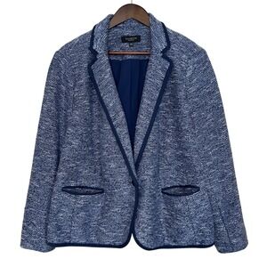Talbots Tweed Blue White Knit Suit Blazer Jacket Lined Button Petite Plus 20WP